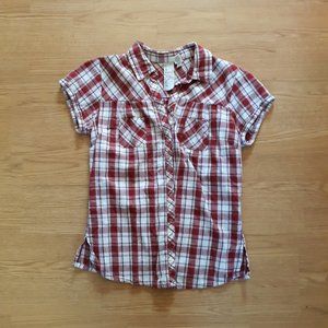 Girl Krazy Short Sleeve Red Plaid Button Down - Size M (Junior's)